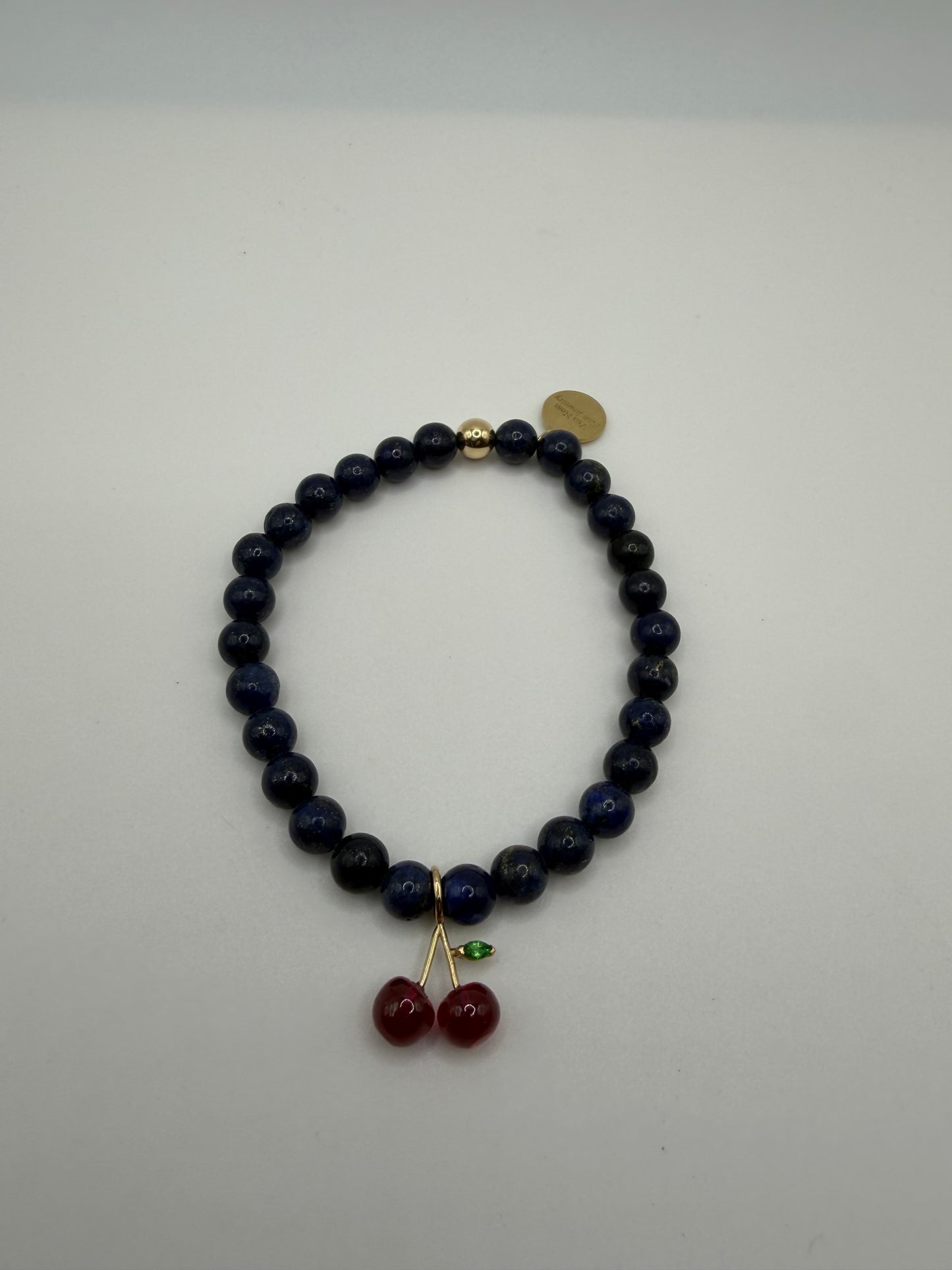 Lapis Lazuli beaded bracelet with cherry charm